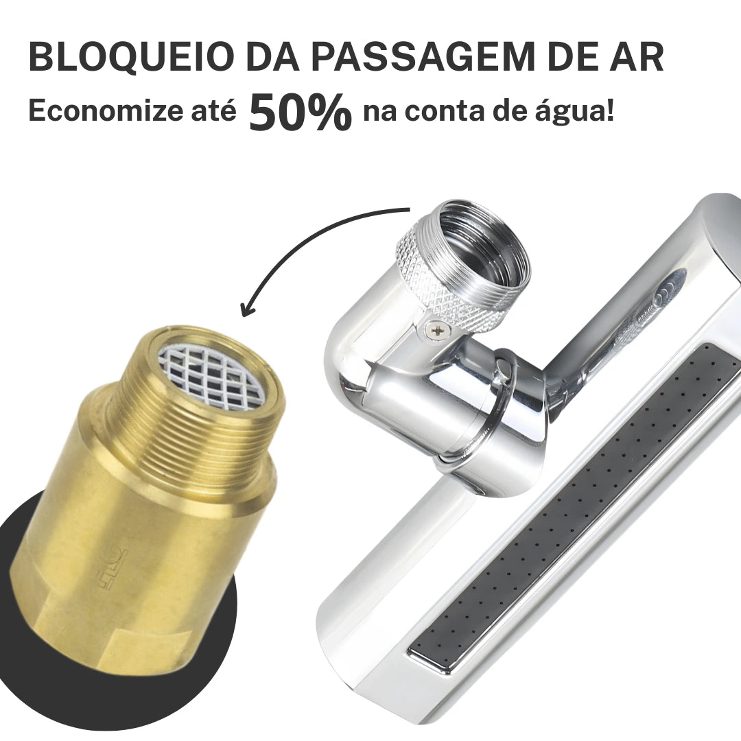 Bocal Flexível AirBlock™ 4 em 1 – Alta Pressão, Economia de Água e Rotação 360°