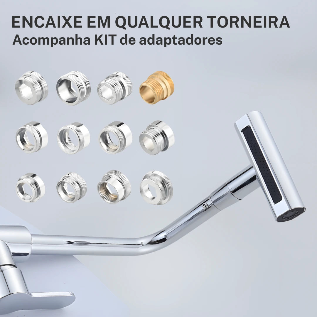 Bocal Flexível AirBlock™ 4 em 1 – Alta Pressão, Economia de Água e Rotação 360°