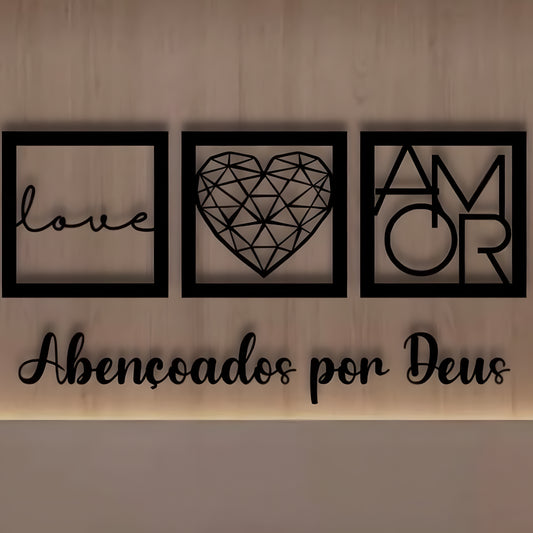 Kit Quadros Decorativos para Quarto com Frase "Abençoado por Deus"